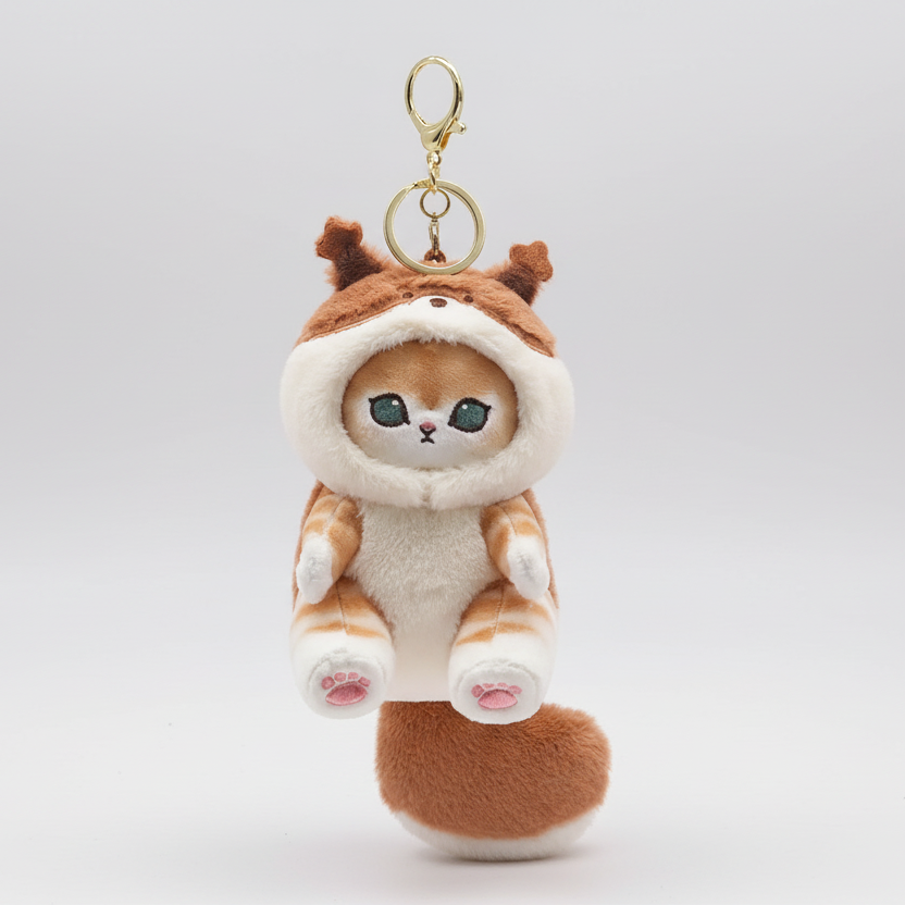 Mofusand Squirrel Cat Plush Keychain