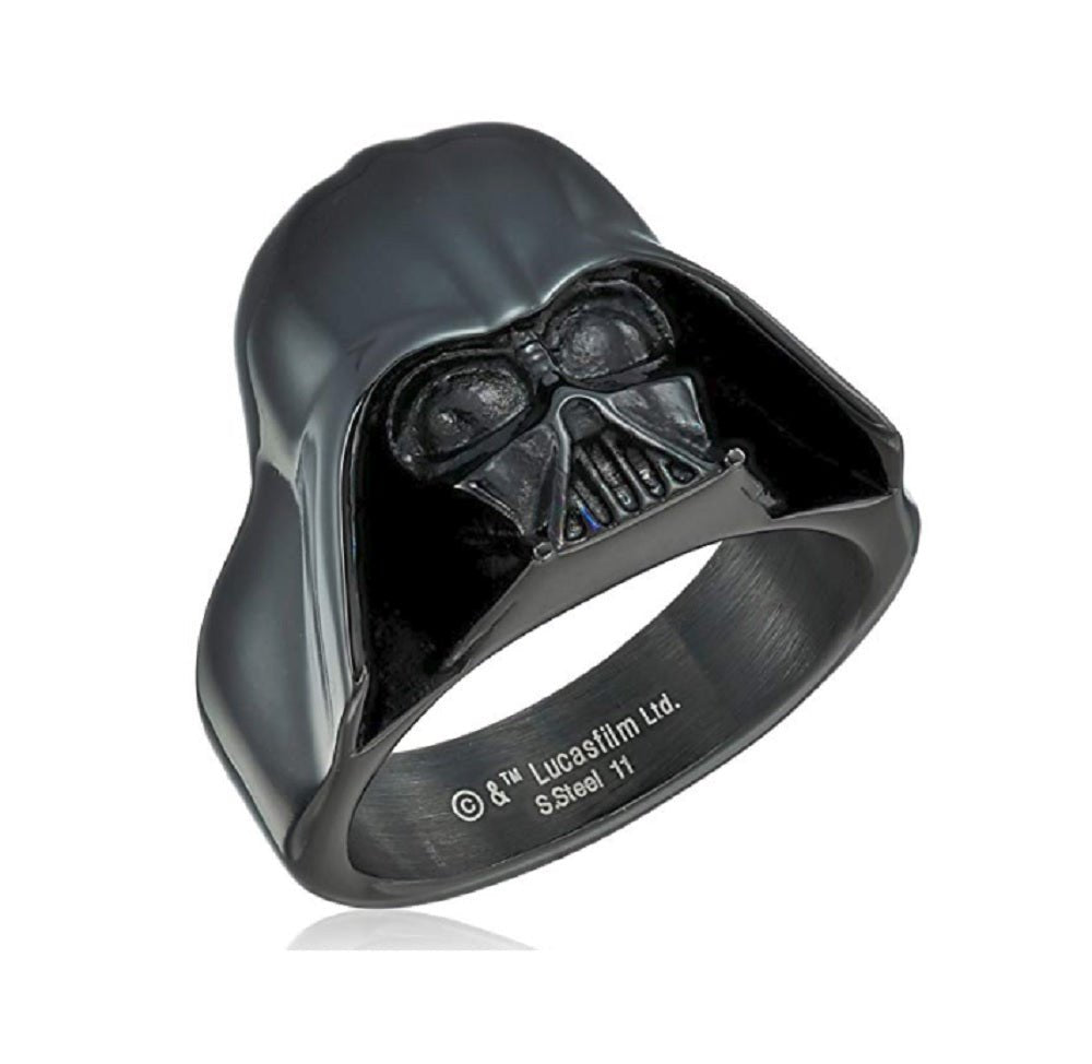 Star Wars Jewelry Men's Darth Vader Black Ion - Plated Stainless Steel Ring Size 8 - Fundom