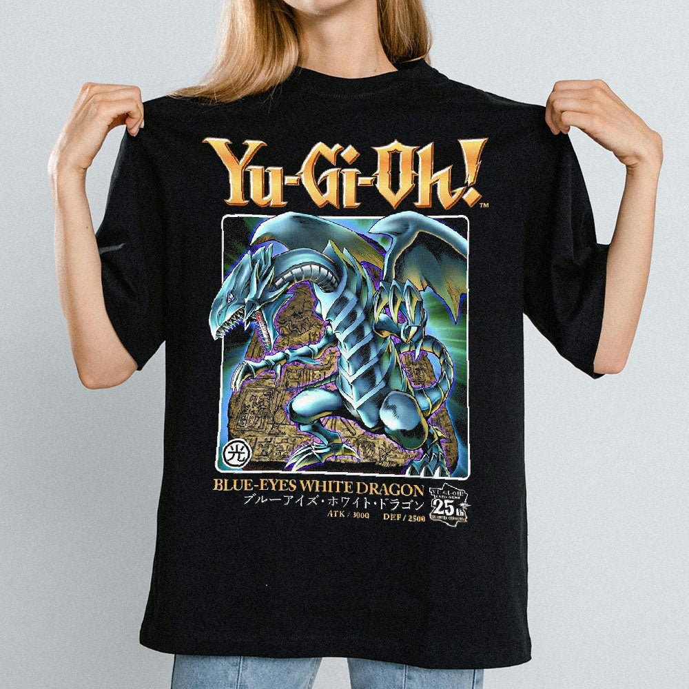 Yu - Gi - Oh! - Duel Blue - Eyes White Dragon 25th Anniversary Adult T-Shirt - Black - Officially Licensed - Fundom