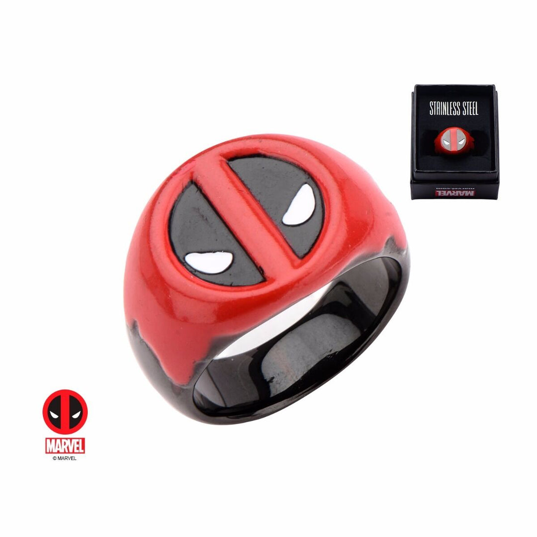 Marvel Deadpool Stainless Steel Black IP Red Blood Ring Size 10