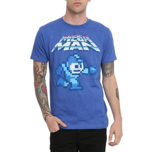 Mega Man Logo With Mega Man Gamer Adult T-Shirt