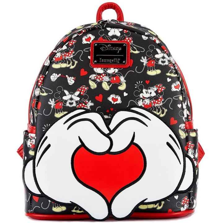 Loungefly Disney Mickey and Minnie Heart Hands Womens Double Strap Shoulder Bag Purse Backpack