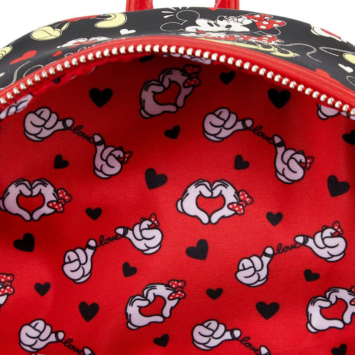 Loungefly Disney Mickey and Minnie Heart Hands Womens Double Strap Shoulder Bag Purse Backpack
