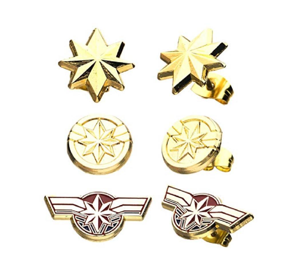 Marvel Comics Captain Marvel Base Metal Stud Earrings Set