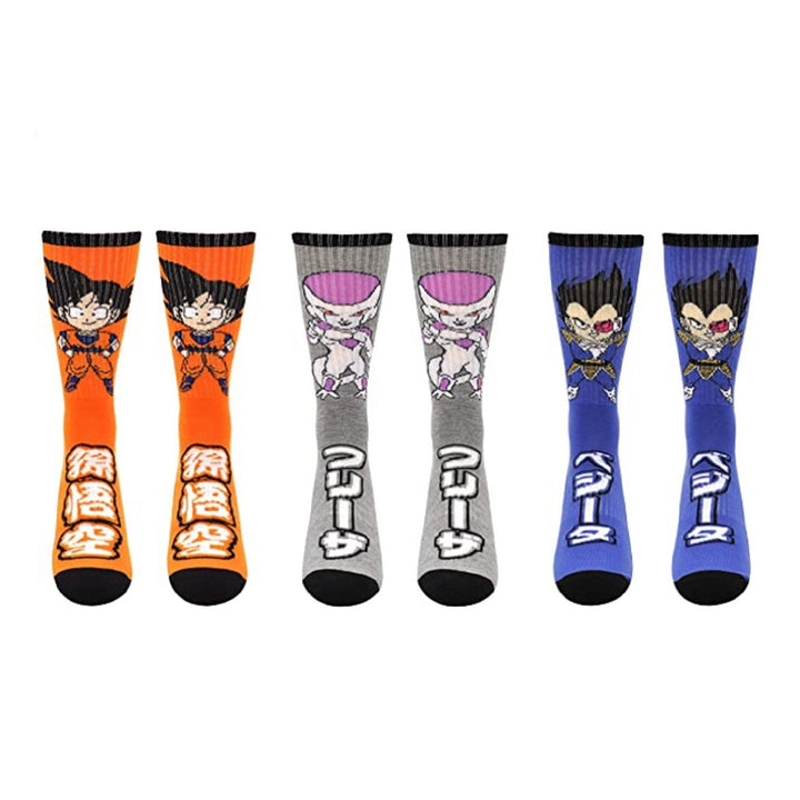 Dragon Ball Z Chibi Goku, Frieza, Vegeta Anime 3 Pack Crew Socks