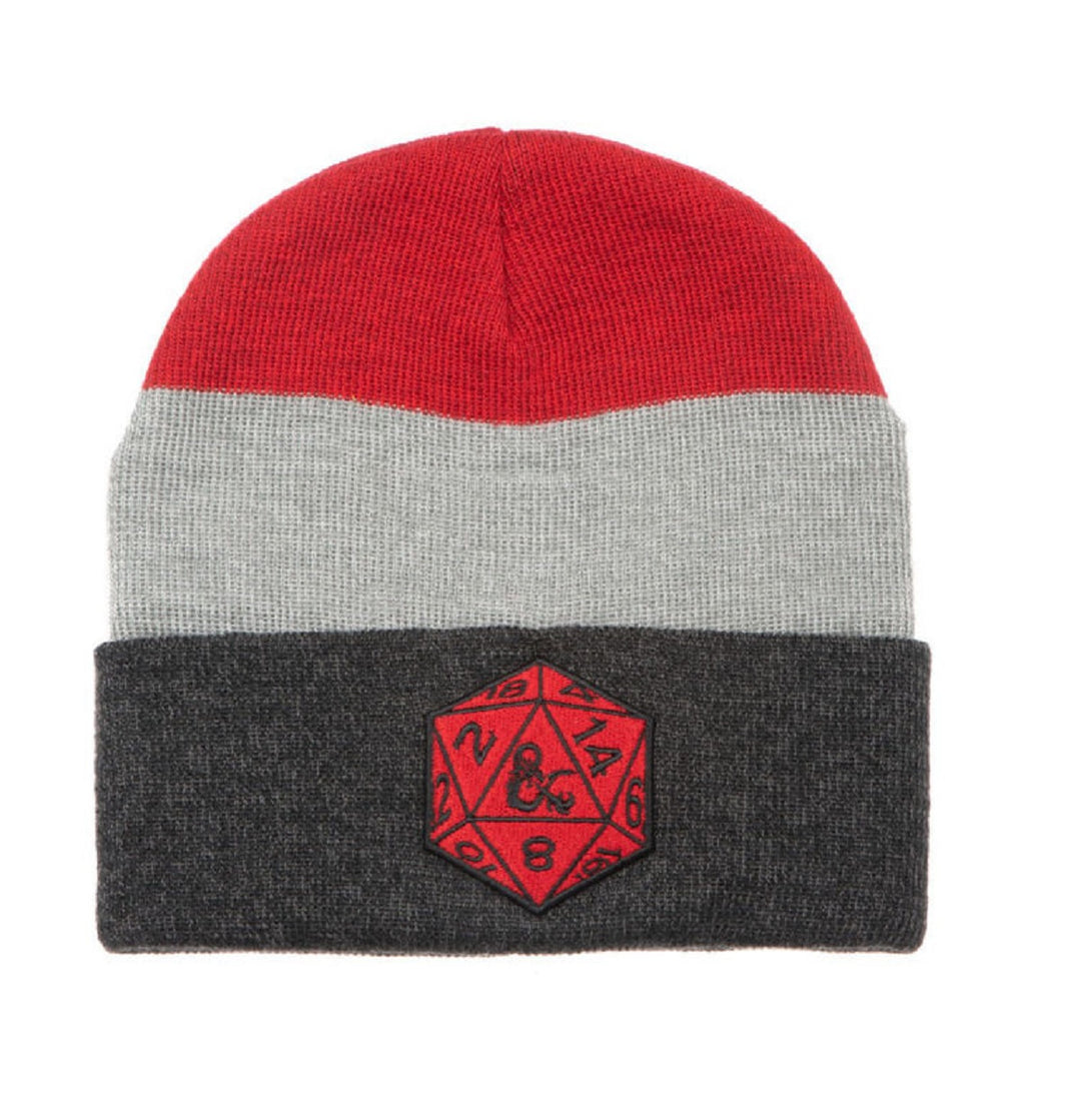 Dungeons and Dragons Game Red and Grey Striped Marled Knit Hat Beanie