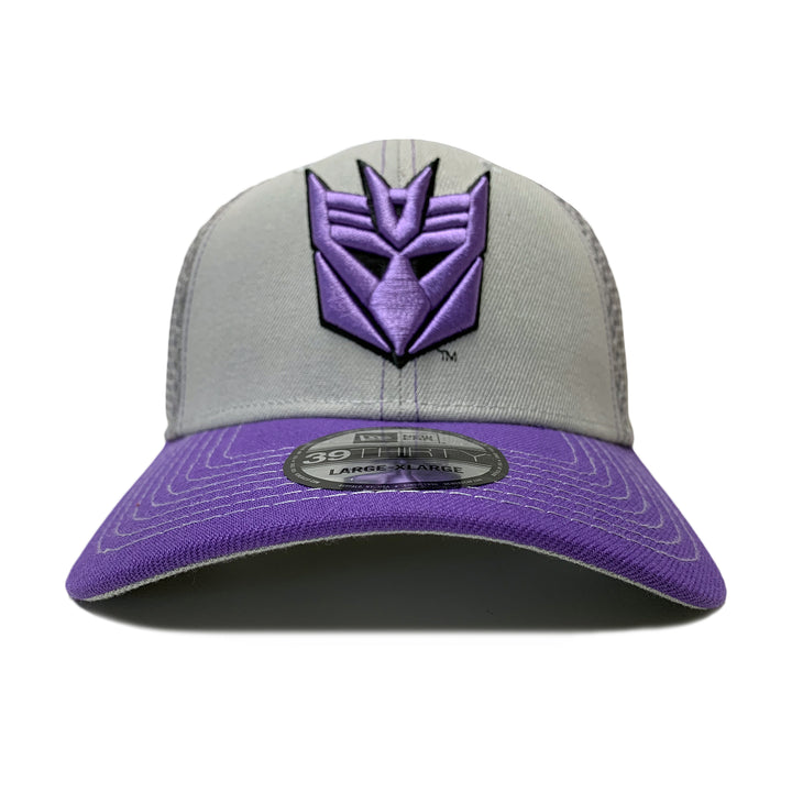 New Era 39THIRTY Transformers Decepticon Symbol Gray & Purple Fitted Hat