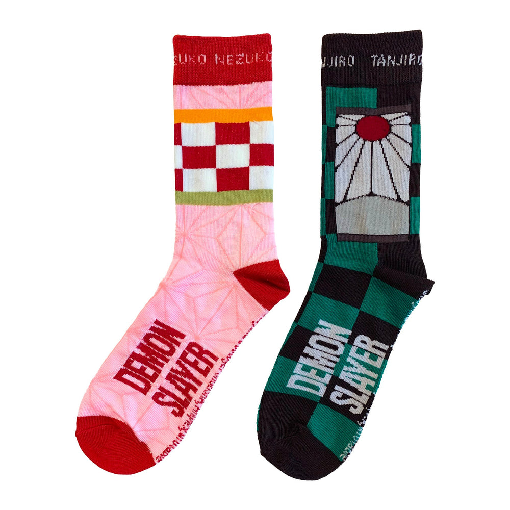 Demon Slayer 2 Pack - Nezuko & Tanjiro Flag Pattern Anime Crew Socks - Fundom