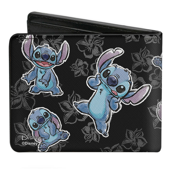 Disney Stitch poses Hibiscus Sketch Bi-Fold Wallet