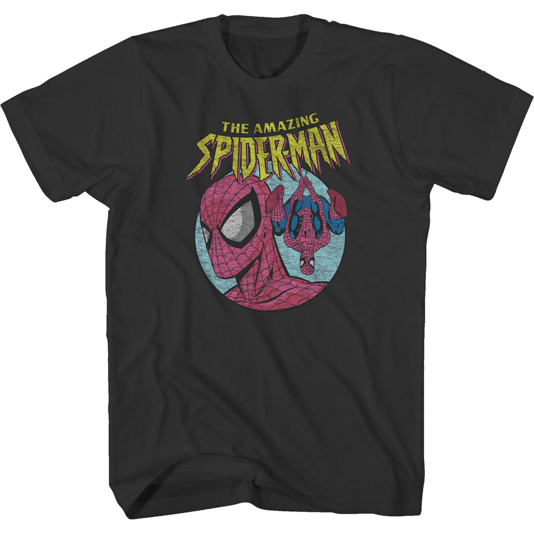 Spider-Man Upside Down With Logo 90's Marvel Comics Adult T-Shirt