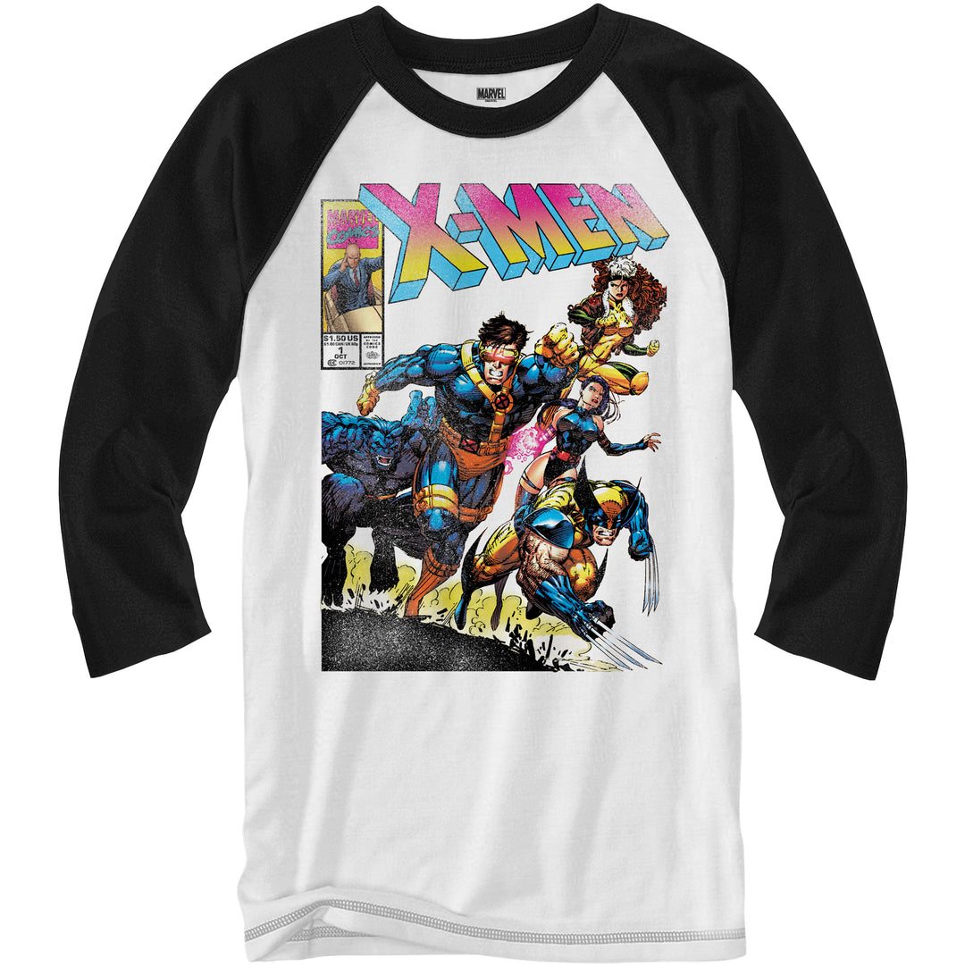 Marvel X-Men 90's Heroes Glow Cover Raglan Style 3/4 Length Sleeve Adult Graphic Shirt