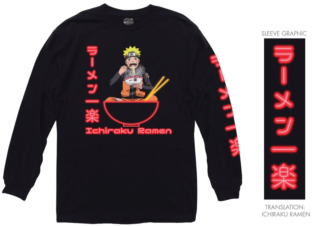Naruto Shippuden Ichiraku Ramen Neon Kanji Officially Licensed Adult Long Sleeve T-Shirt