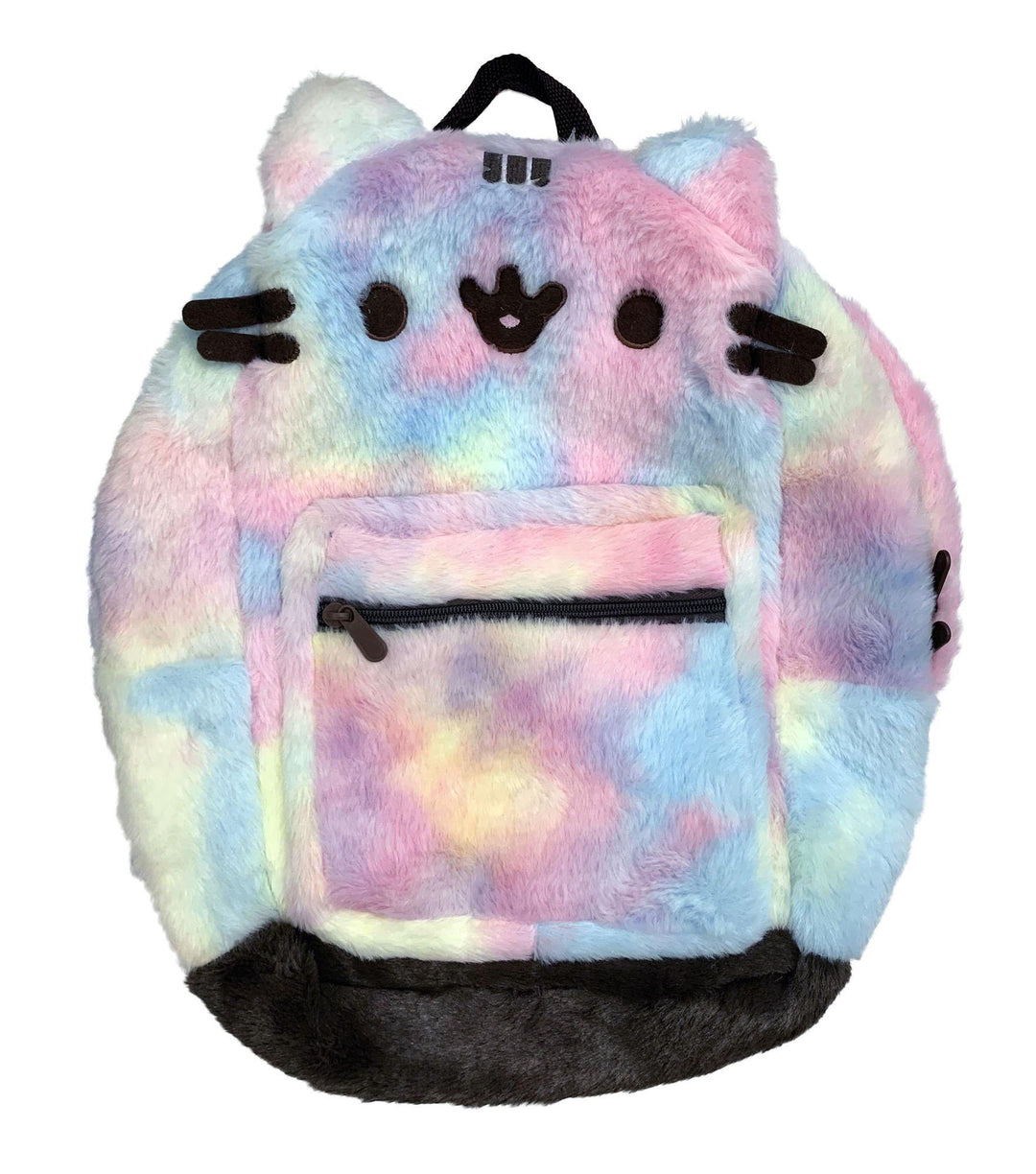 Pusheen The Cat Face Tie Dye Plush Backpack Bag with Front Pocket