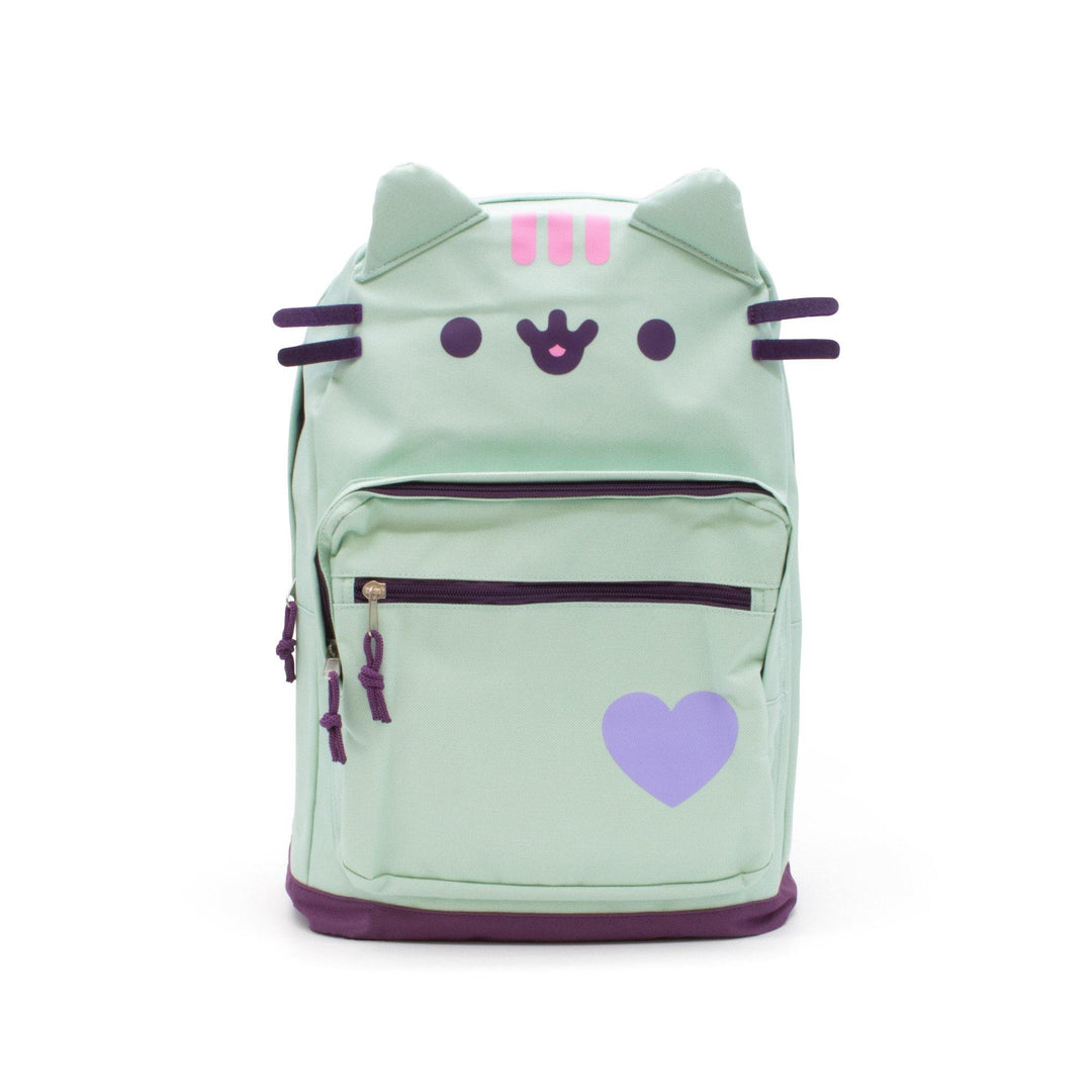 Pusheen The Cat Face Green Backpack Bag with Front Pocket