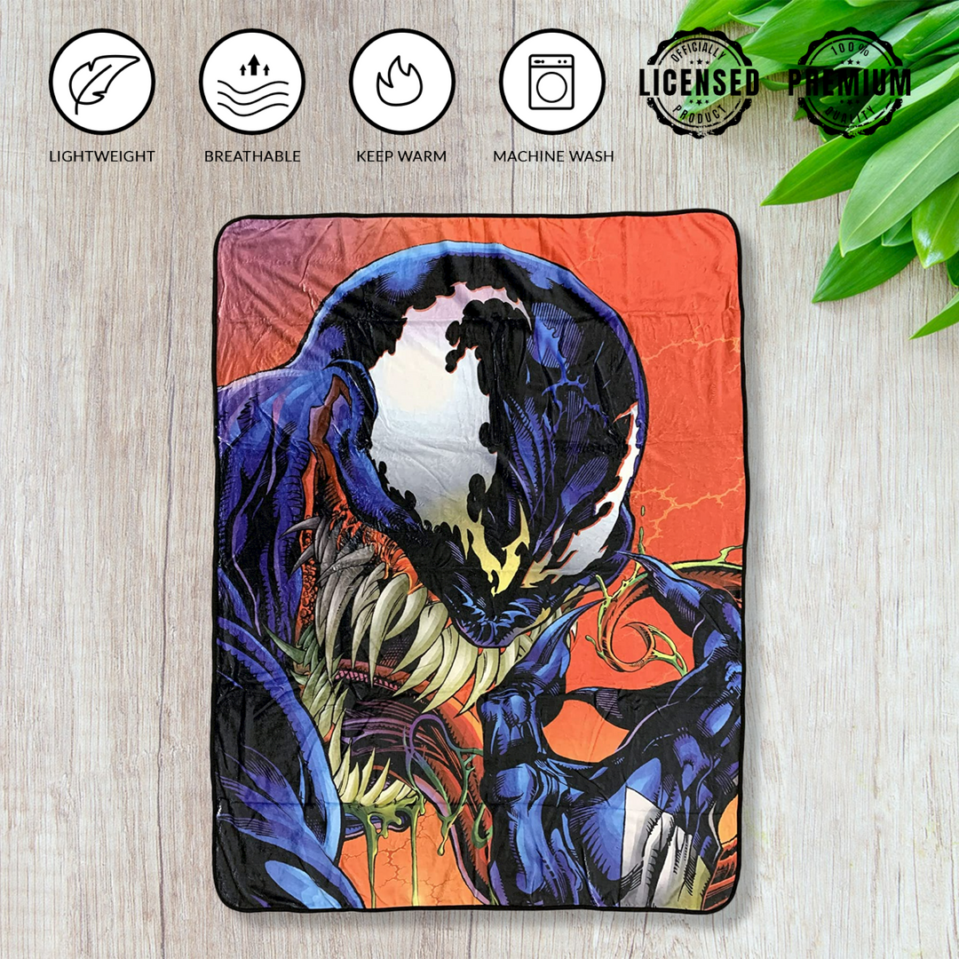 Marvel Venom Tongue Spider-Man Villain Fleece Throw Blanket 45in. By 60in.