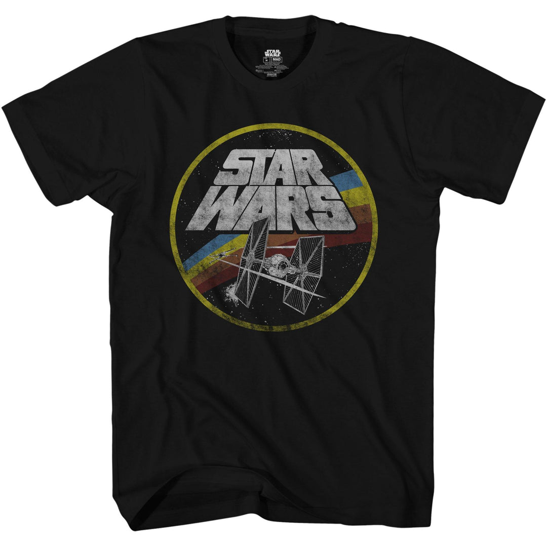Star Wars Classic Logo and Tie Fighter Circle Fight Adult T-Shirt