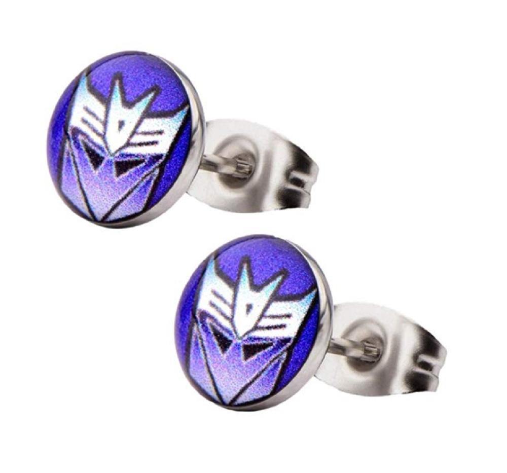 Transformers Logo Stud Earrings Decepticon Round Print Stainless Steel