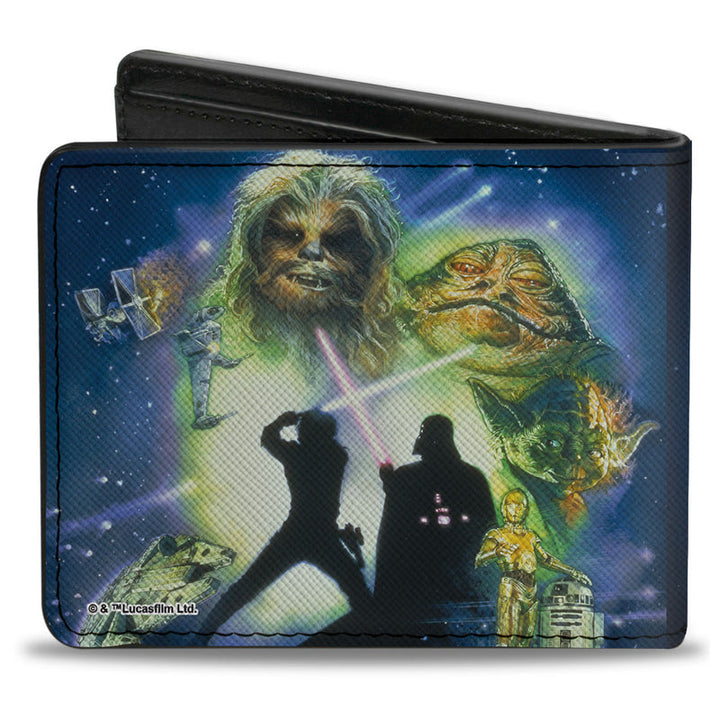 Star Wars Luke Holding Lightsaber + Character Collage Bi-Fold Wallet